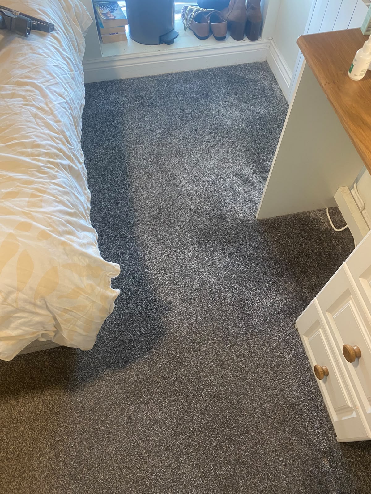 a carpet in a bedroom after being professionally cleaned