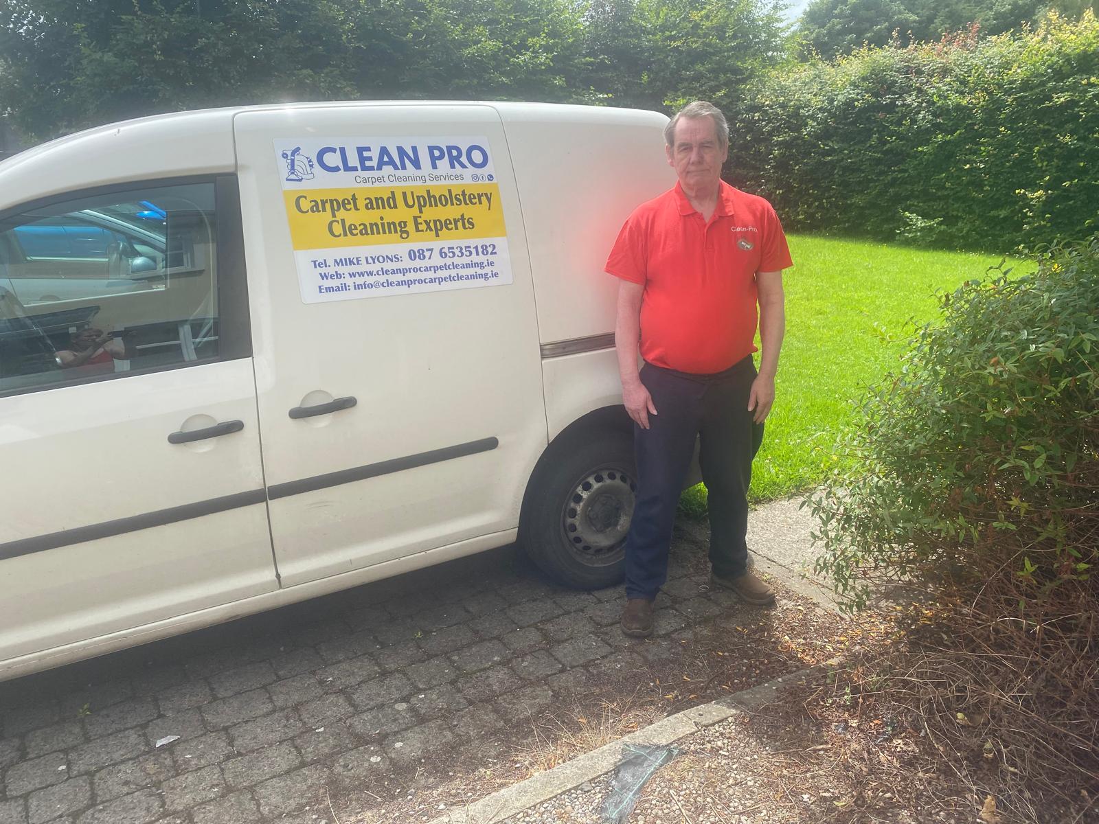 Clean Pro van cleaning carpets in a driveway in Galway city.