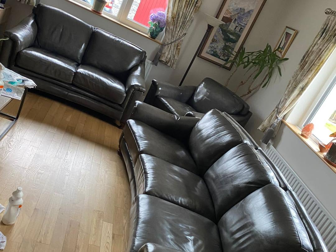 Leather furniture being cleaned by a professional cleaner in Galway