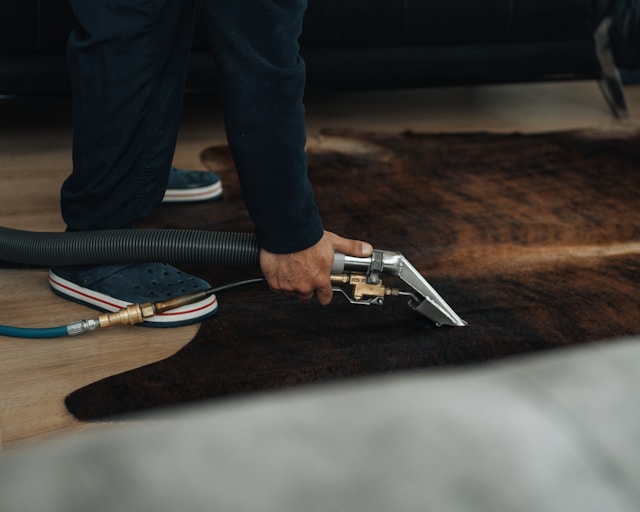 image of a rug being cleaned with a hand held cleaning device