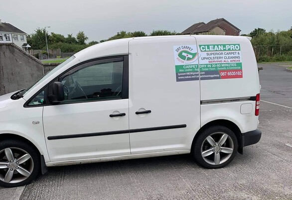 Clean Pro van cleaning carpets in a driveway in Galway city.